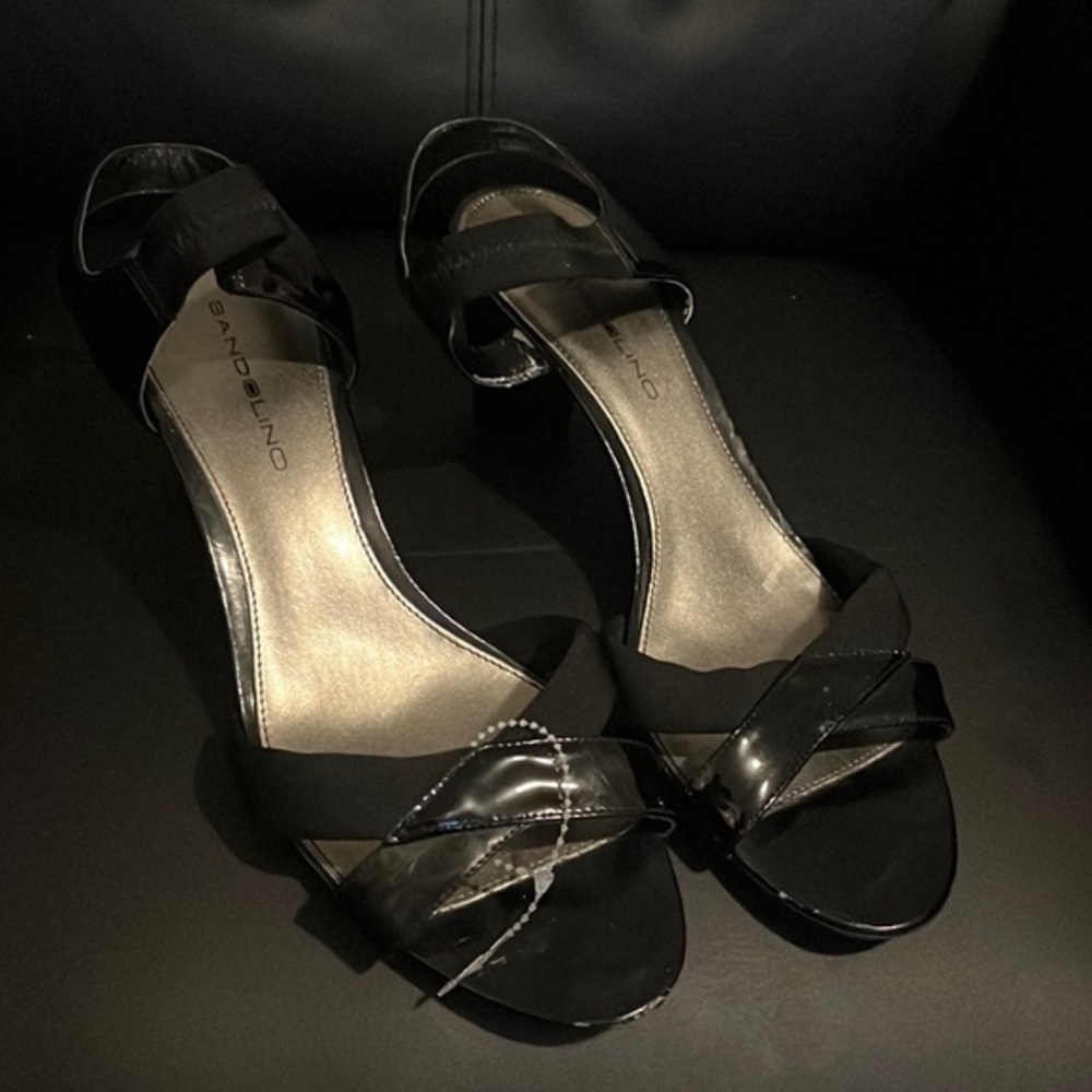 Bandolino Black Leather Strappy Leather Block Heels
